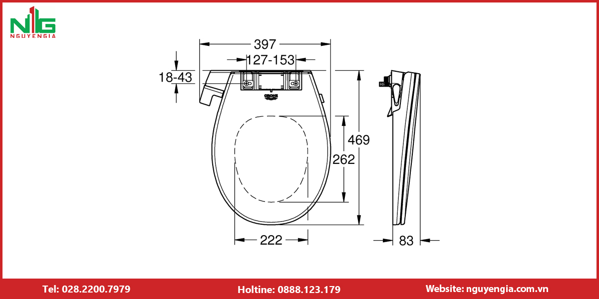 Nắp bồn cầu rửa cơ Grohe