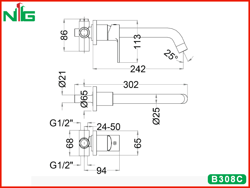 ban-ve-ky-thuat-voi-lavabo-nong-lanh-caesar-B308C