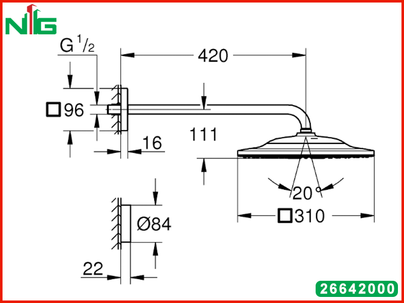 ban-ve-ky-thuat-bo-bat-sen-gan-tuong-Grohe-Rainshower-SmartConnect-Cube-310-26642000