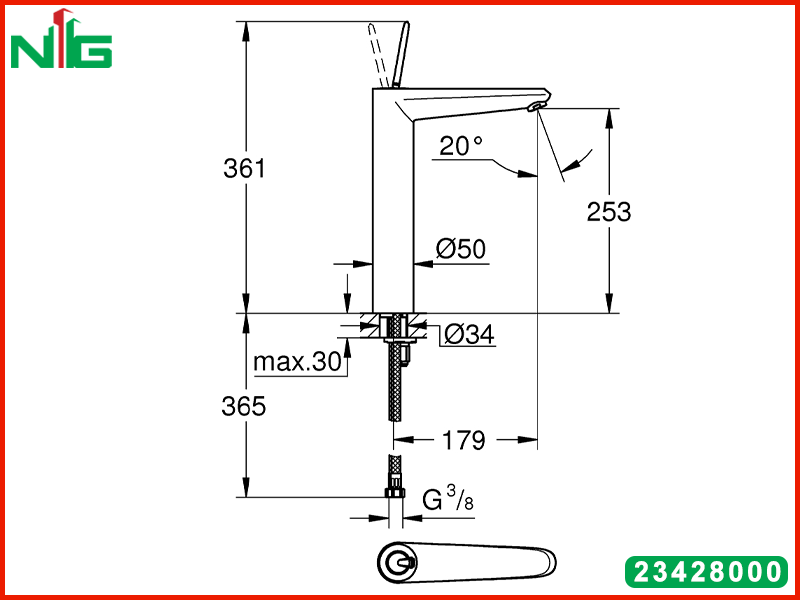 ban-ve-ky-thuat-voi-lavabo-co-cao-grohe-eurodisc-joy-23428000