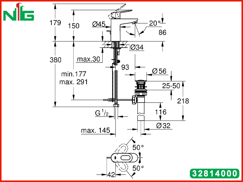 ban-ve-ky-thuat-voi-lavabo-nong-lanh-grohe-bauloop-s-size-32814000