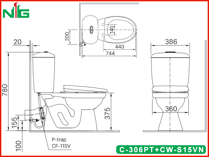 ban-ve-ky-thuat-bon-cau-nap-rua-co-inax-c-306pt-cw-s15vn