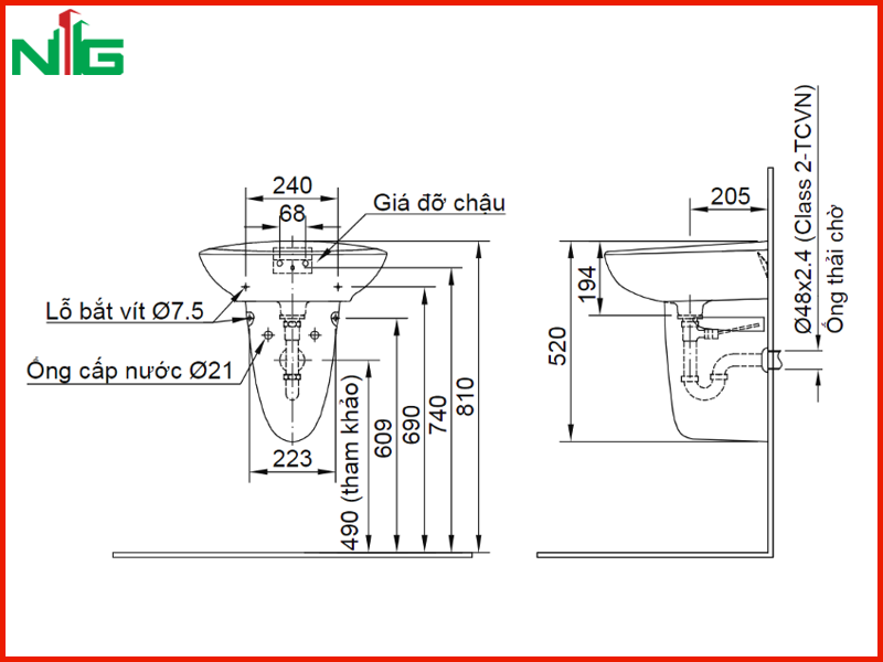 ban-ve-ky -thuat-chan-lavabo-treo-tuong-inax-l-284vc