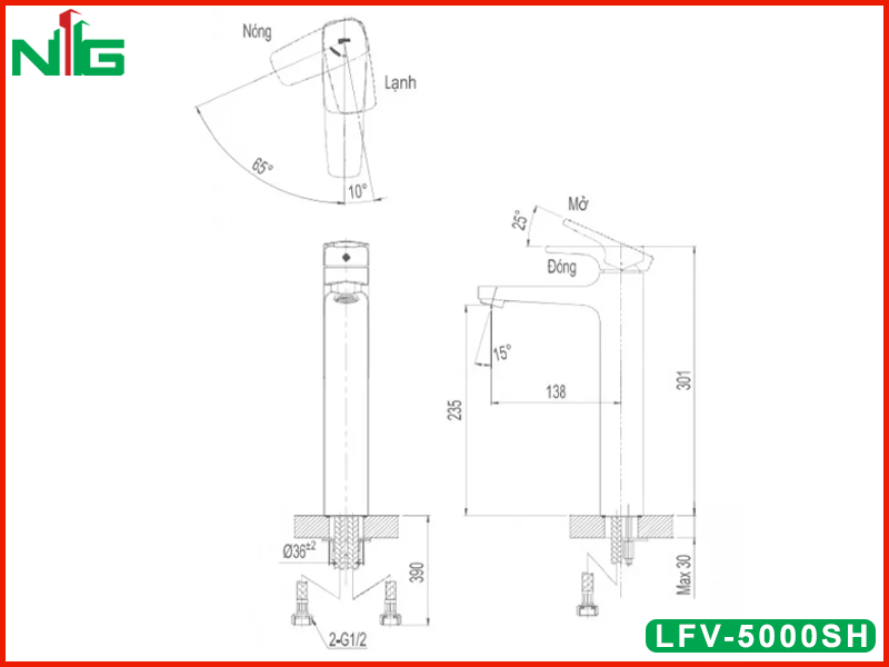 ban-ve-ky-thuat-voi-lavabo-dat-ban-nong-lanh-inax-lfv-5000sh