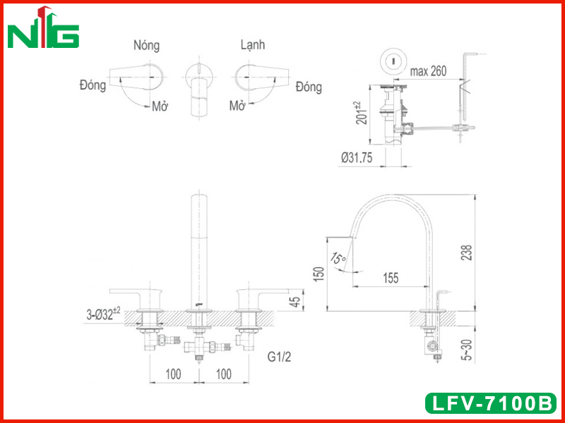ban-ve-ky-thuat-voi-lavabo-3-lo-nong-lanh-inax-lfv-7100b