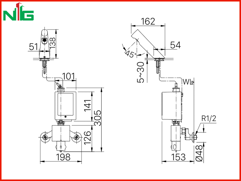 ban-ve-ky-thuat-voi-lavabo-cam-ung-nong-lanh-inax-amv-300k