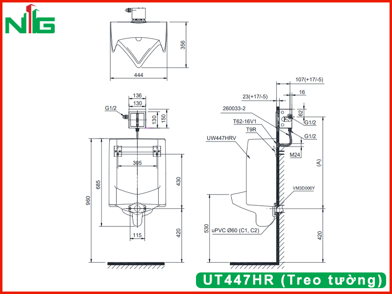 ban-ve-ky-thuat-bon-tieu-nam-toto-UT447HR (Treo tường)