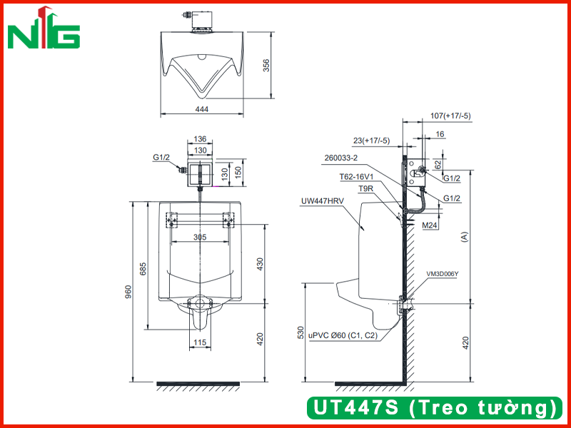 ban-ve-ky-thuat-bon-tieu-nam-toto-UT447S (Treo tường)