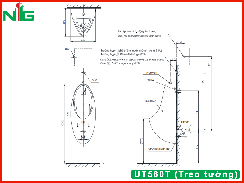 ban-ve-ky-thuat-bon-tieu-nam-toto-UT560T (Treo tường)