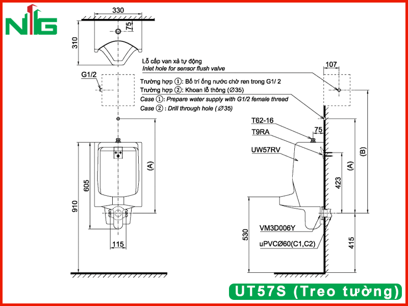 ban-ve-ky-thuat-bon-tieu-nam-toto-UT57S (Treo tường)