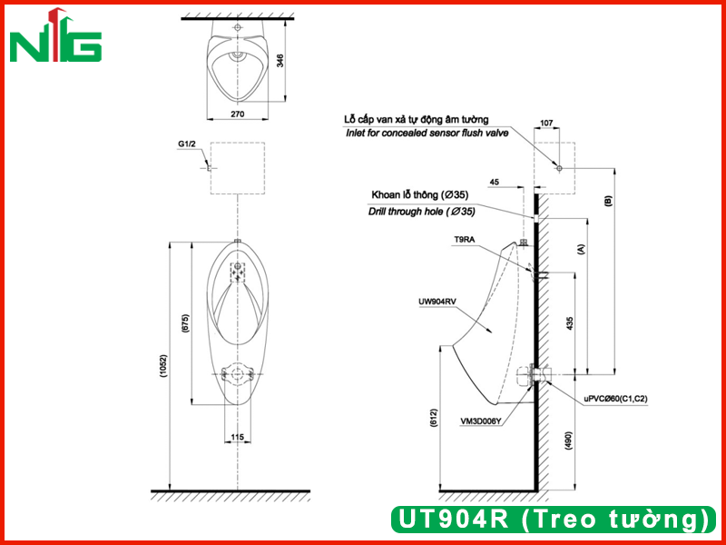 ban-ve-ky-thuat-bon-tieu-nam-toto-UT904R (Treo tường)