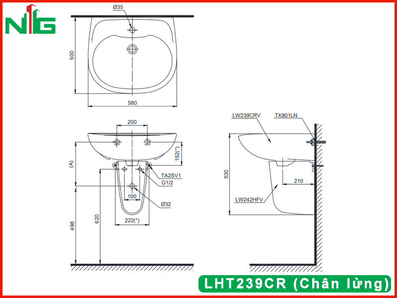 ban-ve-ky-thuat-lavabo-treo-tuong-toto-LHT239CR (Chân lửng)
