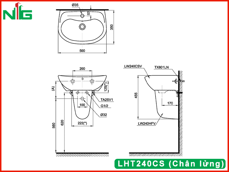 ban-ve-ky-thuat-lavabo-treo-tuong-toto-LHT240CS (Chân lửng)