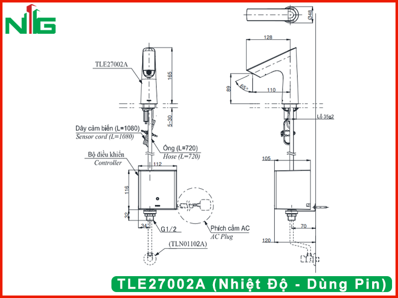 ban-ve-ky-thuat-voi-lavabo-cam-ung-toto-TLE27002A (Nhiệt Độ - Dùng Pin)
