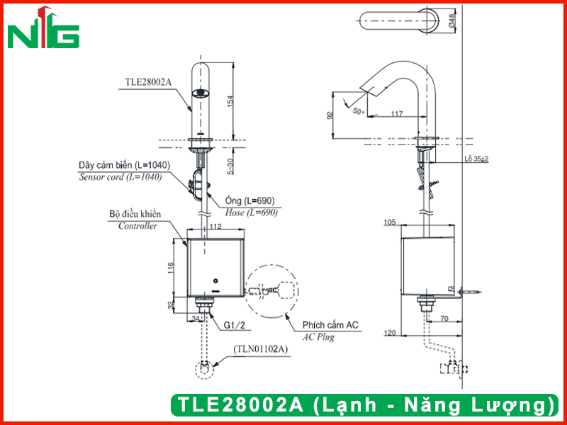 ban-ve-ky-thuat-voi-lavabo-cam-ung-toto-TLE28002A (Lạnh - Năng Lượng)
