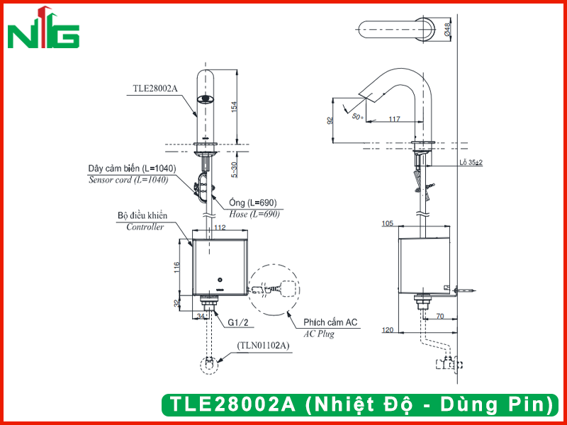 ban-ve-ky-thuat-voi-lavabo-cam-ung-toto-TLE28002A (Nhiệt Độ - Dùng Pin)