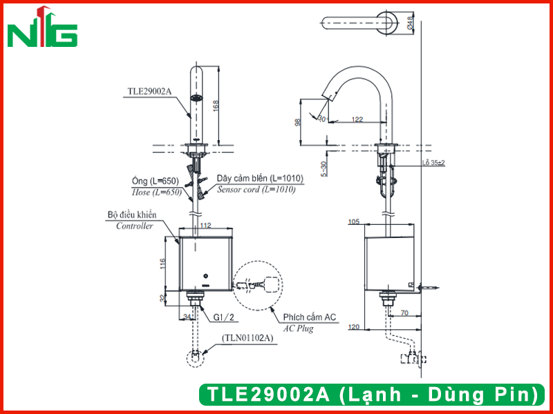 ban-ve-ky-thuat-voi-lavabo-cam-ung-toto-TLE29002A (Lạnh - Dùng Pin)