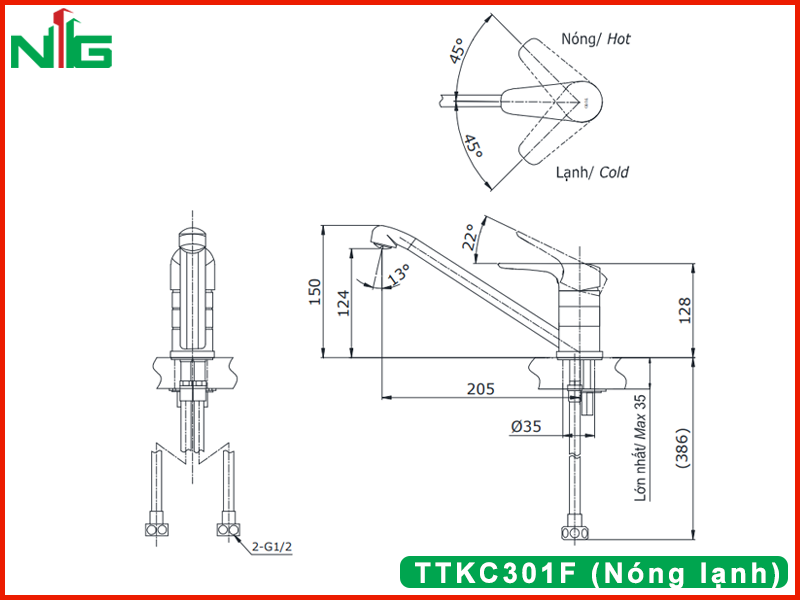 ban-ve-ky-thuat-voi-rua-bat-toto-TTKC301F (Nóng lạnh)