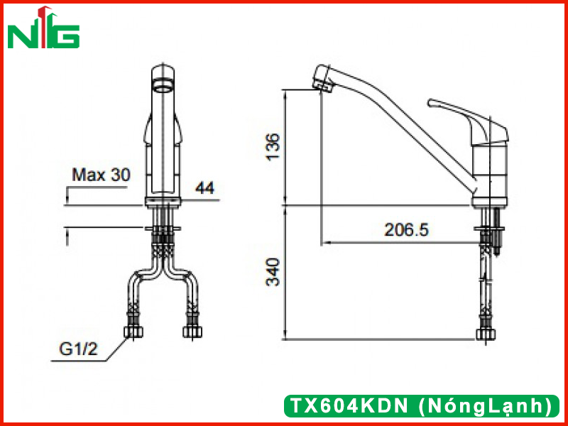 ban-ve-ky-thuat-voi-rua-bat-toto-TX604KDN-(Nóng Lạnh)